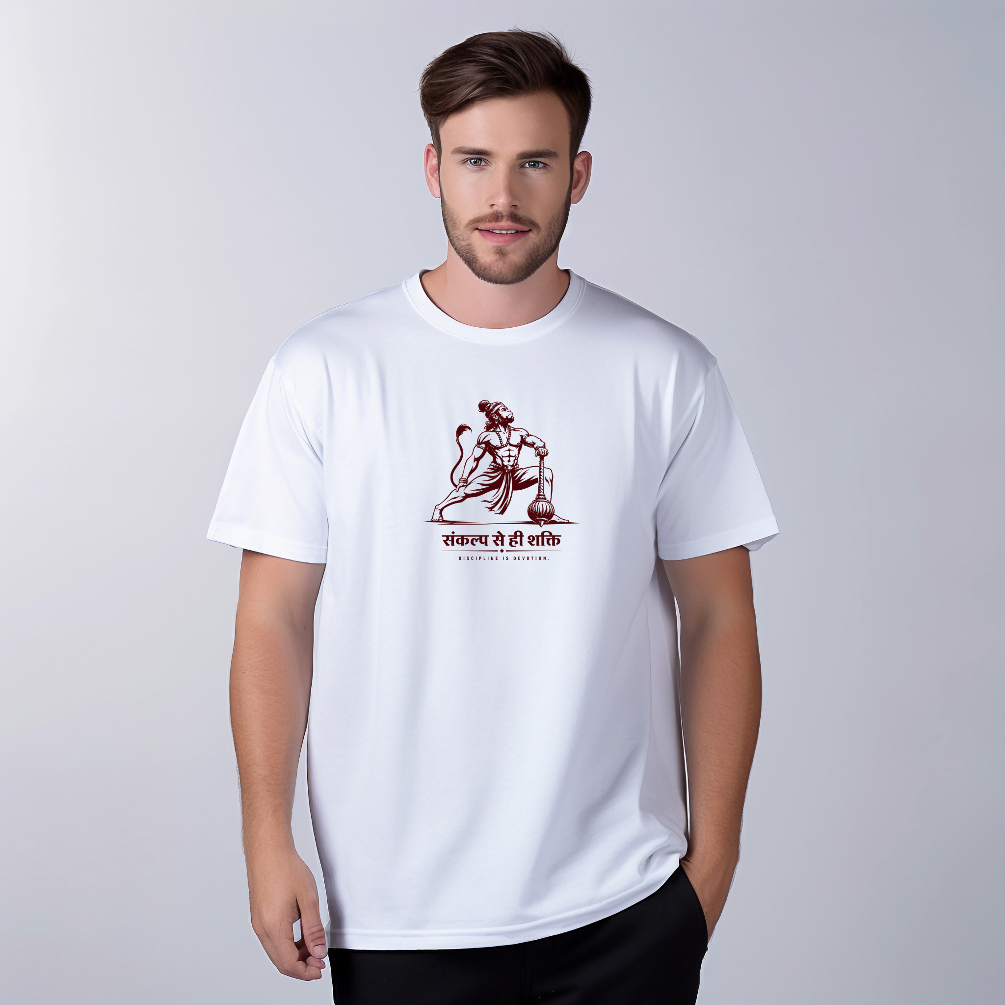 Sankalp™ Hanuman Warrior Pose Oversized T-Shirt – Devotional Gym Tee | REAL HIRA