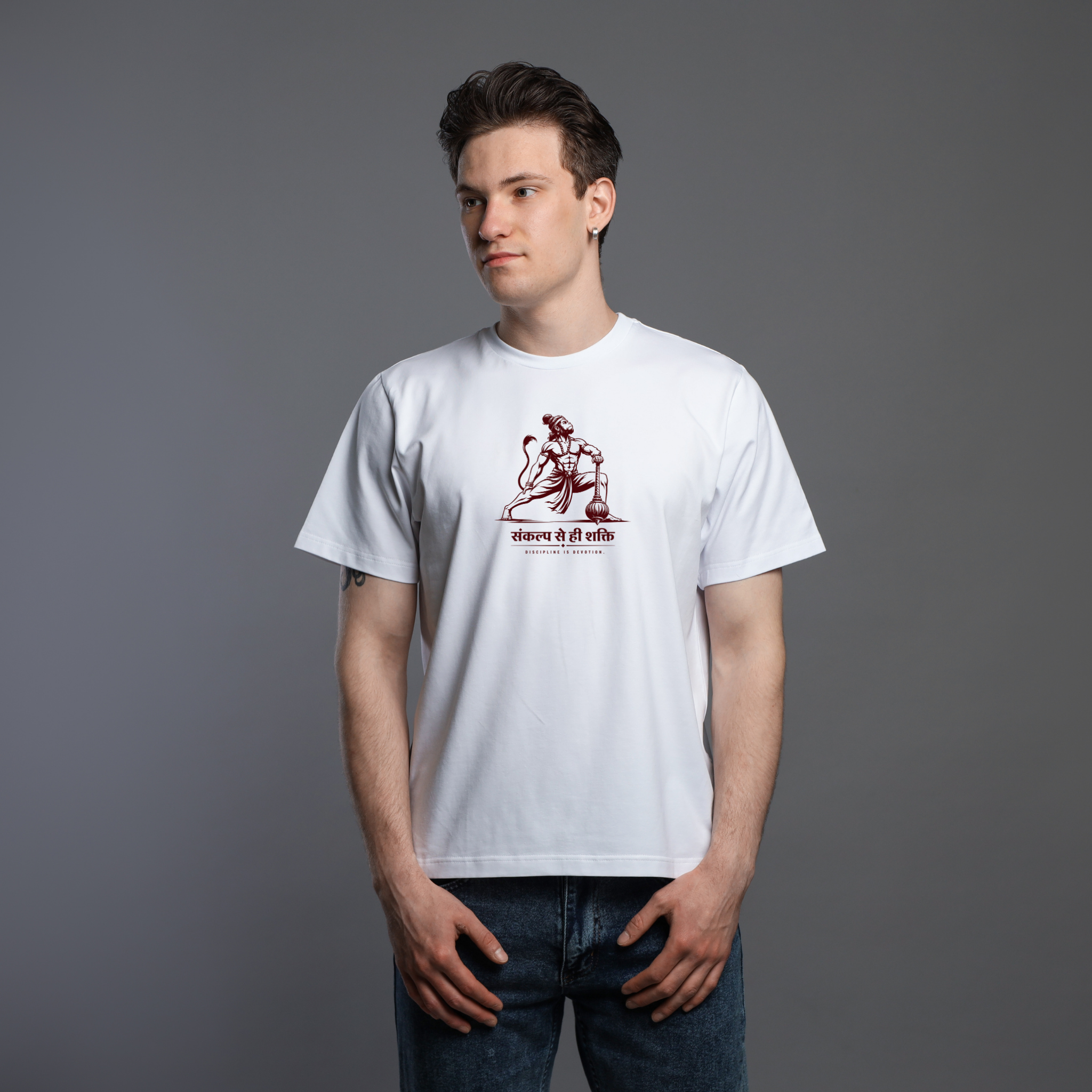 Sankalp™ Hanuman Warrior Pose Oversized T-Shirt – Devotional Gym Tee | REAL HIRA