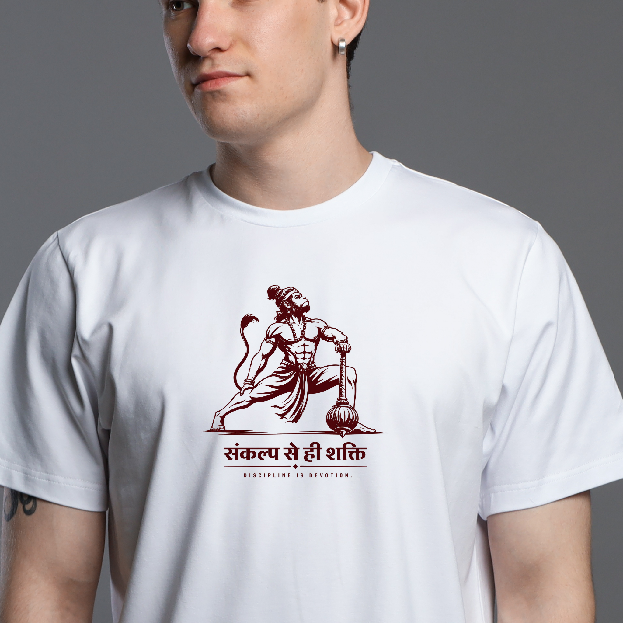 Sankalp™ Hanuman Warrior Pose Oversized T-Shirt – Devotional Gym Tee | REAL HIRA