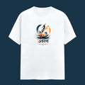 UDAANT Oversized Graphic Tee - Lotus Rise Motivational T-Shirt for Men & Women, white front flat-lay view with lotus flower and Udaan Hindi text graphic print